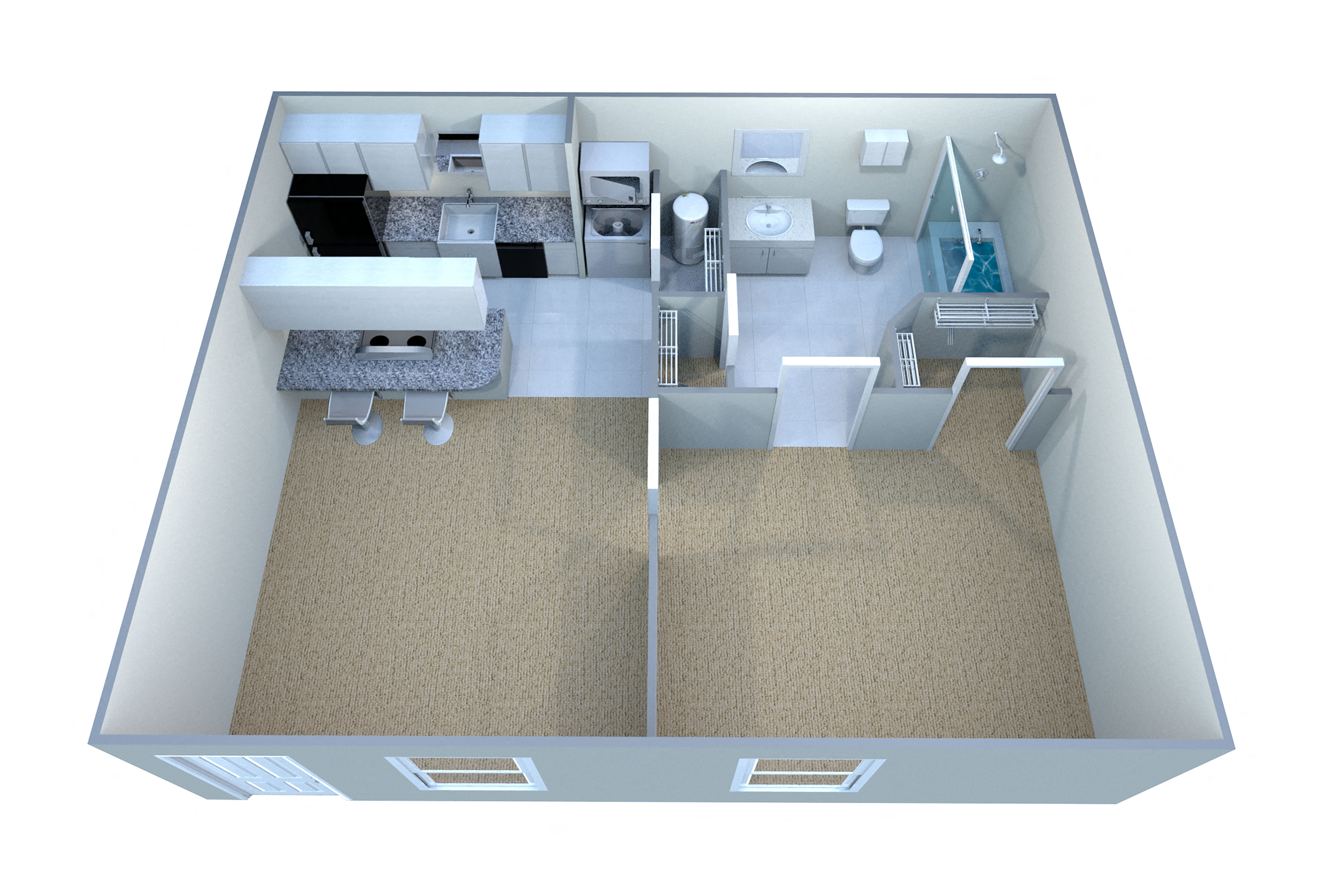 Floor plan for 1 bed, 1 bath, 538 sqft